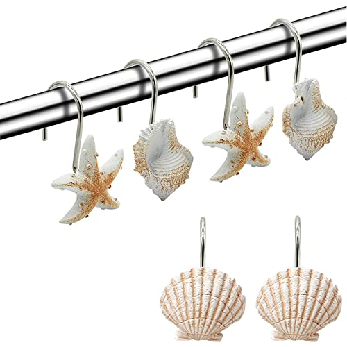 Yellow Seashell Shower Curtain Hooks - 12pcs Anti-Rust Resin Rings