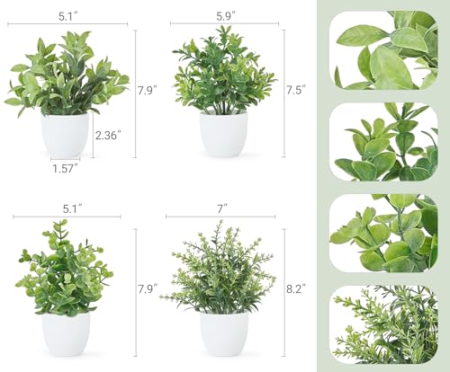 Mkono 4-Pack Mini Artificial Potted Plants with White Frosted Planters