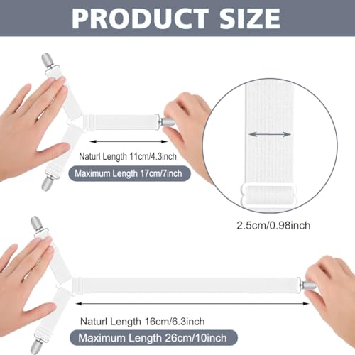 Adjustable Fitted Bed Sheet Straps - Non-Slip Corner Clips for Twin to King