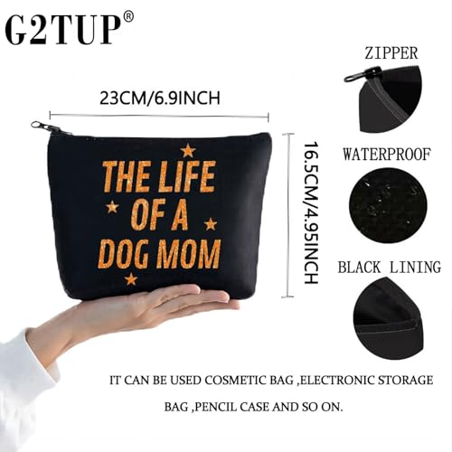 Dog Mom Canvas Makeup Bag Waterproof Travel Cosmetic Pouch Gift