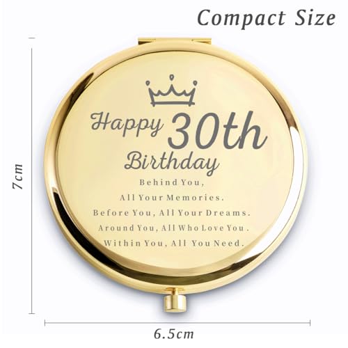 30th Birthday Engraved Compact Mirror Gift for Women by QUSTGO