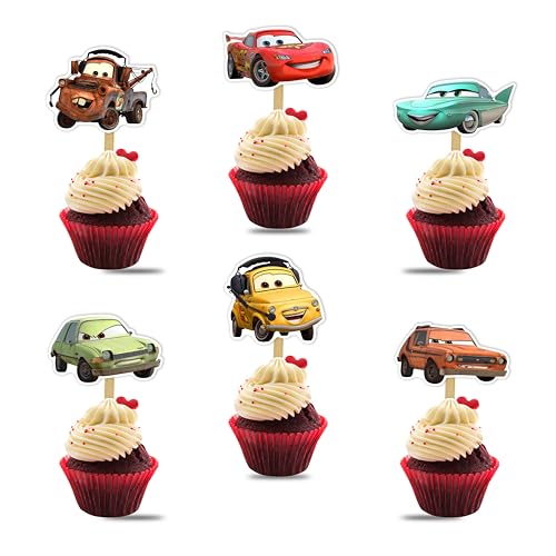 Seyal Race Car Cupcake Toppers – 24 Pcs Birthday Party Decorations