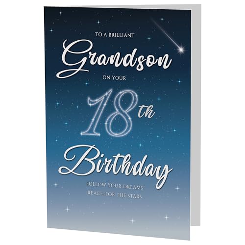 18th Birthday Card for Grandson - Starry Night Design, A5 Size