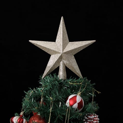Christmas Tree Topper Glitter Star 8-Inch - Champagne