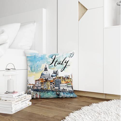 Italy Travel Throw Pillow Cover 18x18 - Soft Flannelette
