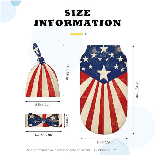 American Flag Baby Swaddle Blanket Set with Beanie & Headband