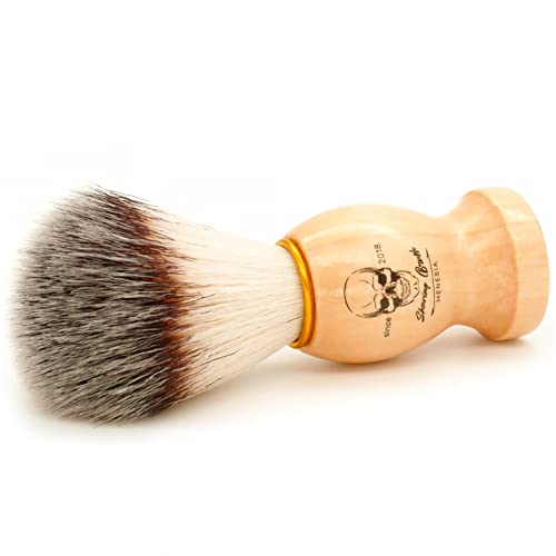 Menesia Wood Handle Shaving Brush with Synthetic Nylon Hair and Skull Design
