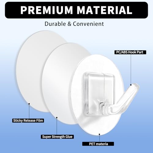 Fzundken Round Small Adhesive Wall Hooks - Damage-Free Transparent Towel & Coat Hooks, Set of 20