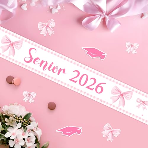 Senior 2026 Pink Graduation Sash with Bow - Elegant Party Decor