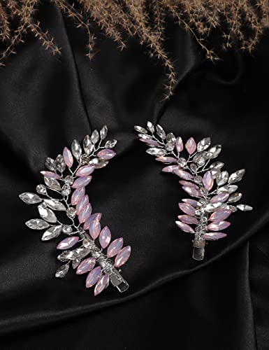 Jumwrit Rhinestone Bridal Hair Clips Silver Wedding Barrettes 2PCS