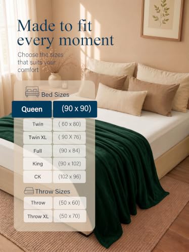 Utopia Bedding Queen Size Fleece Bed Blanket - Forest Green, 90x90 Inch