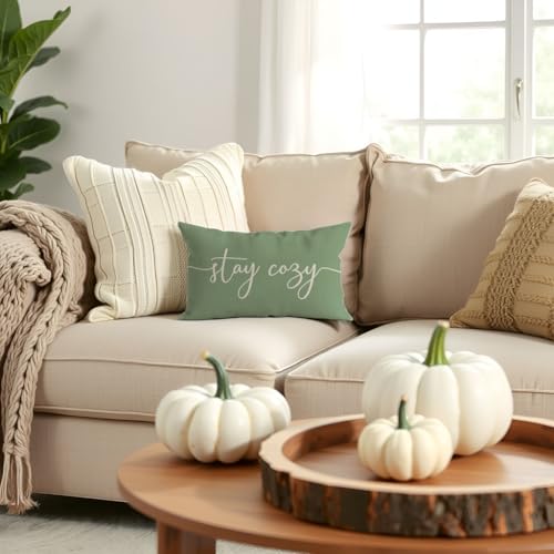PANDICORN Sage Green Lumbar Pillow Cover 12x20 | Rustic Farmhouse Decor