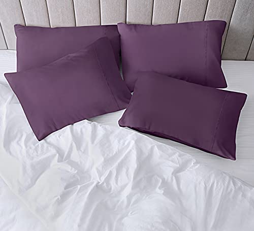 Utopia Bedding Purple Queen Size Pillow Cover Set of 4 - Microfiber, Soft & Fade-Resistant