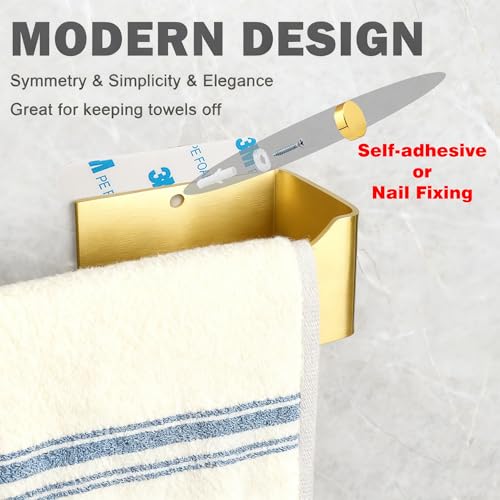 9-Inch Self-Adhesive Stainless Steel Hand Towel Holder - Rustproof Brushed Gold