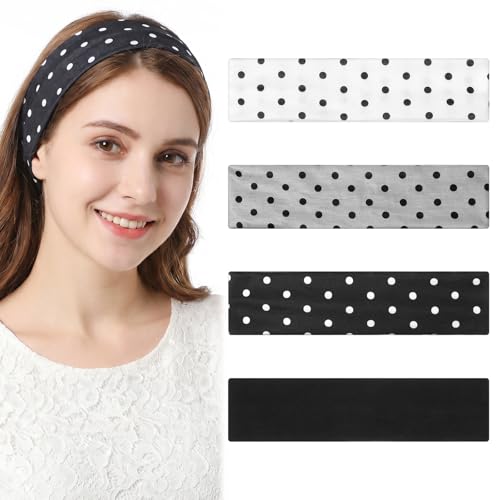 Polka Dot Headbands for Women 4-Pack Non-Slip Elastic Hair Wraps
