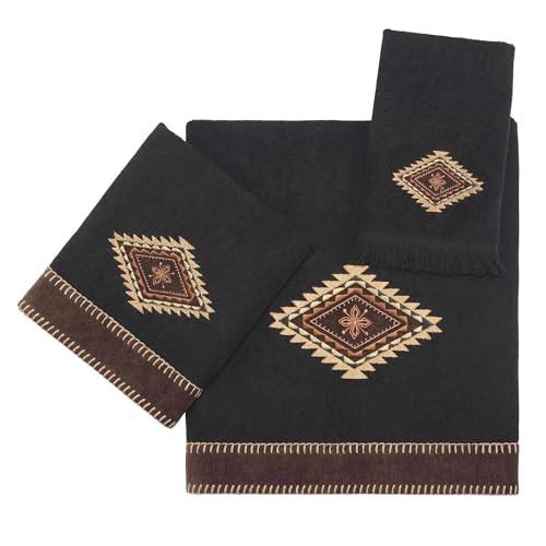 Avanti Linens Mojave Black Fingertip Towel - Southwest Embroidered Cotton, 18 x 11 inches