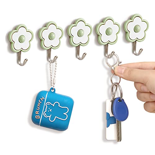 Green Cute Floret Utility Hooks - Heavy Duty, Waterproof, 5 Pack