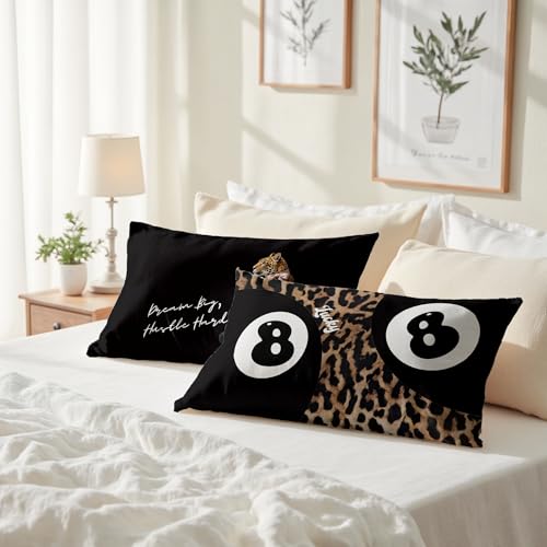 Y2K 8 Ball Throw Pillow Covers Set of 2 - Leopard Print & Pink Bow