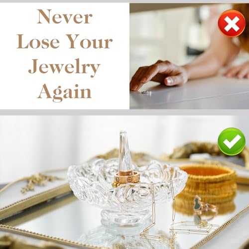 H&D Crystal Round Ring Holder Dish - 4 Inch Decorative Jewelry Tray