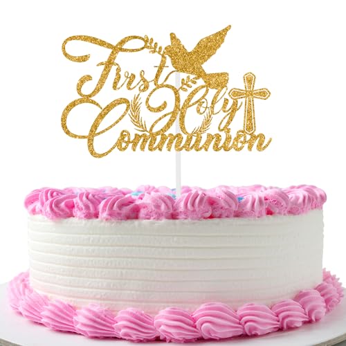 First Holy Communion Cake Topper - Gold Decoration for Parties