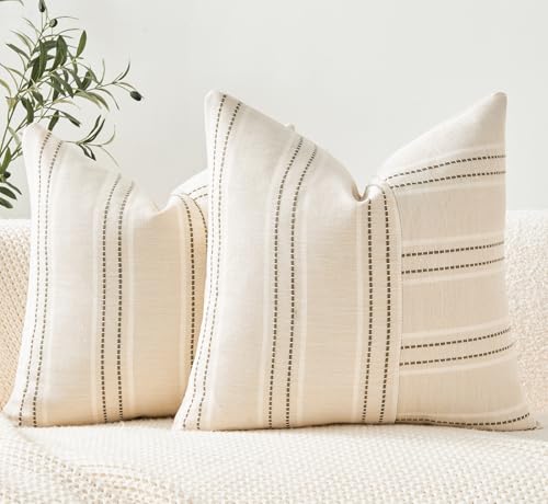 GriNeed 18x18 Olive Green Striped Throw Pillow Covers - Set of 2