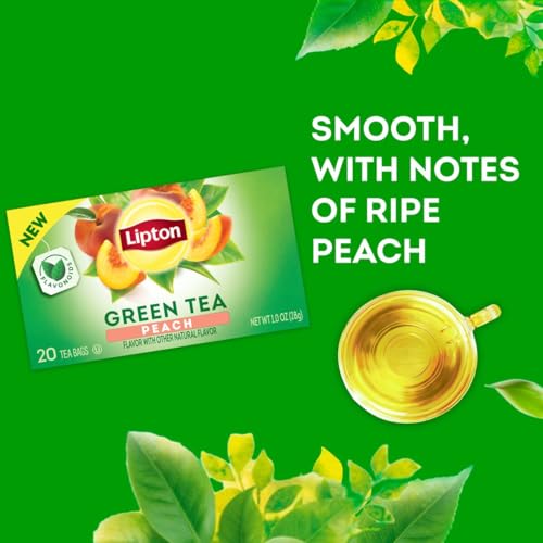 Lipton Peach Green Tea Bags - 20 Count Pack of 3, Caffeinated