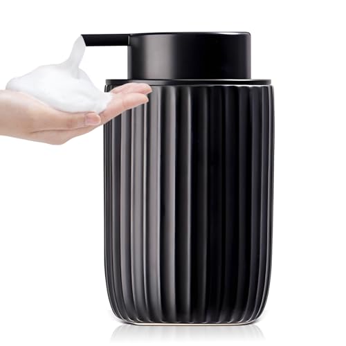 Matte Black Ceramic Foam Soap Dispenser - 12 Oz, Stylish & Refillable