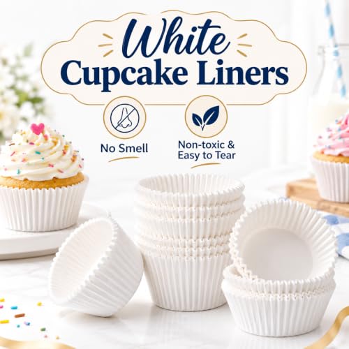 GoldenBakeryFamily White Mini Cupcake Liners - 500 pcs, Greaseproof & Oven Safe, for Baking & Cupcakes, Mini Muffin Liners