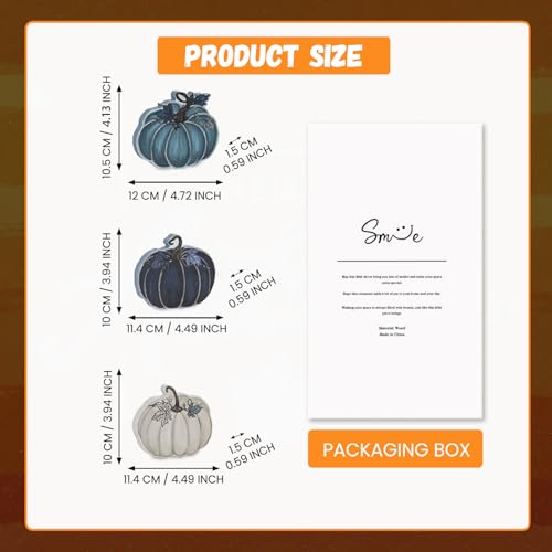 3-Piece Blue Wooden Pumpkin Tabletop Decor Set for Fall Harvest Home Styling