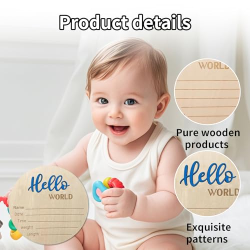 Hello World Wooden Baby Announcement Sign - 5.9 Inch Keepsake