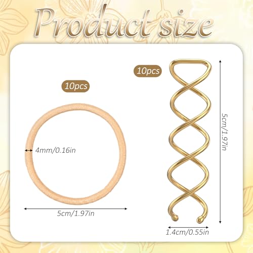 Spiral Hair Pins and Hair Ties Set - Gold Twist Bun Maker for Thick Hair