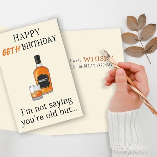 Funny 66th Birthday Card - Whiskey Themed 66 Year Old Gift for Him Her
