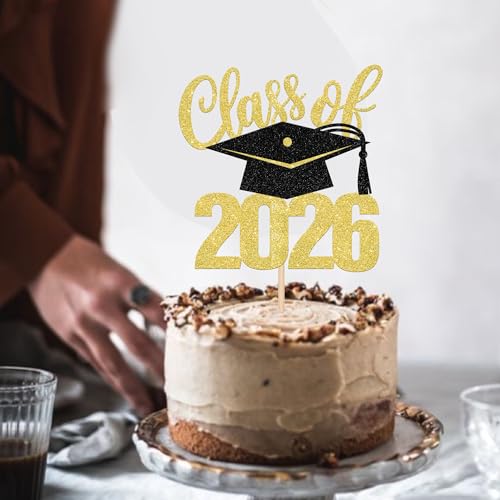 Class of 2026 Graduation Cake Topper - Glitter Grad Cap & Diploma