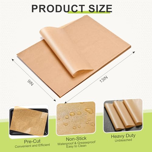 KIEGMIA 120 PCS Unbleached Parchment Paper Sheets - 9x13 Inch Non-Stick Baking Paper