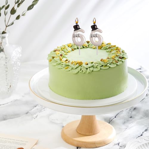 Elegant 66th Birthday Candle Set with Silver Bow & Hat