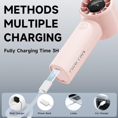 Portable Mini Handheld Fan - USB Rechargeable Bladeless Travel Fan with LED Display
