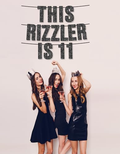 This Rizzler is 11 Black Glitter Banner, Gen Z Slang 11th Birthday Party