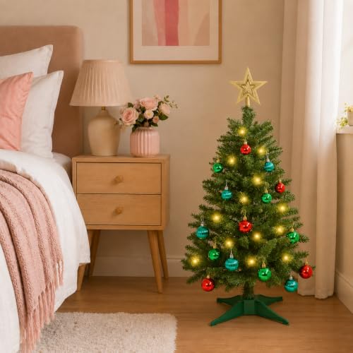 Green 3ft Artificial Christmas Tree with 9 Lighting Modes - Mini Tabletop Xmas Tree
