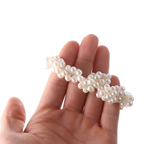 AKOAK Imitation Pearl Hair Scrunchies Ponytail Holders White Black 2 Pack