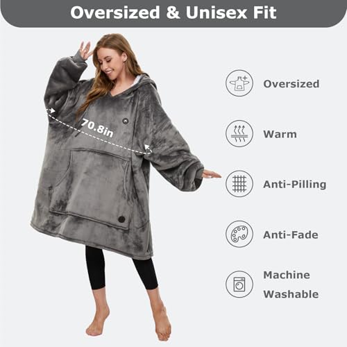 Gray Heated Wearable Blanket Hoodie - Cordless Electric Hoodie for Cold Weather