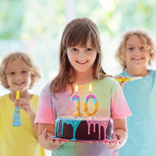 10th Birthday Baseball Number Candles, Ice Cream Drip Cake Topper Set