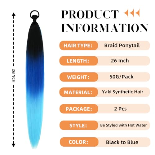 Rosmile 2 Pack 26 Inch Braid Ponytail Extension with Elastic Tie