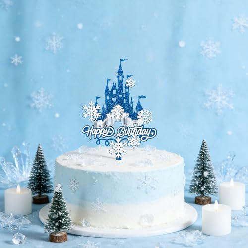 Acrylic Glitter Snowflake Castle Cake Topper - Happy Birthday Decoration