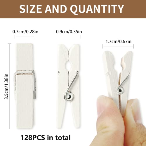 128 Pcs Mini White Wooden Clothespins - 1.4 Inch Photo Clips for Crafting
