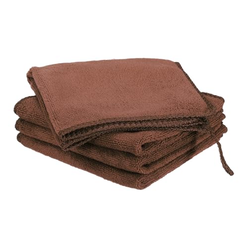 HARFINGTON 8" x 8" Microfiber Cleaning Cloths - 4 Pack, Brown