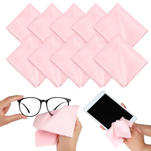 Andibro 10 Pcs Pink Microfiber Eyeglass Cleaning Cloths