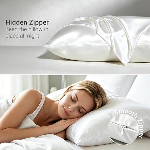SheRest Cooling Satin Pillowcase King Size - Buttery Soft, Anti-Frizz, Hidden Zipper, White, 20"x36"
