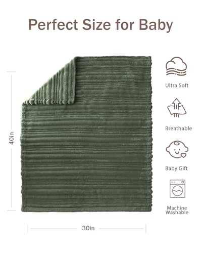 HOMRITAR Baby Fleece Blanket, 30x40 Soft Plush Crib Throw - Olive Green
