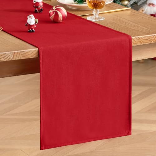 Red Linen Christmas Table Runner 72 Inch Length - Elegant Holiday Decor