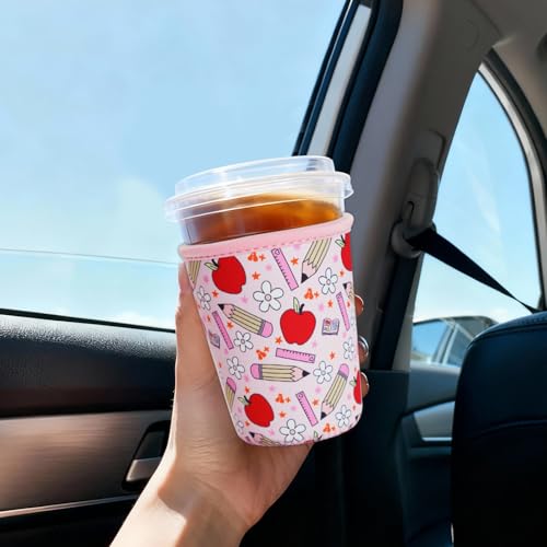Elyndor Reusable Insulated Cup Sleeve for 16-18oz Iced Coffee & Cold Drinks - Teacher Treasure Design